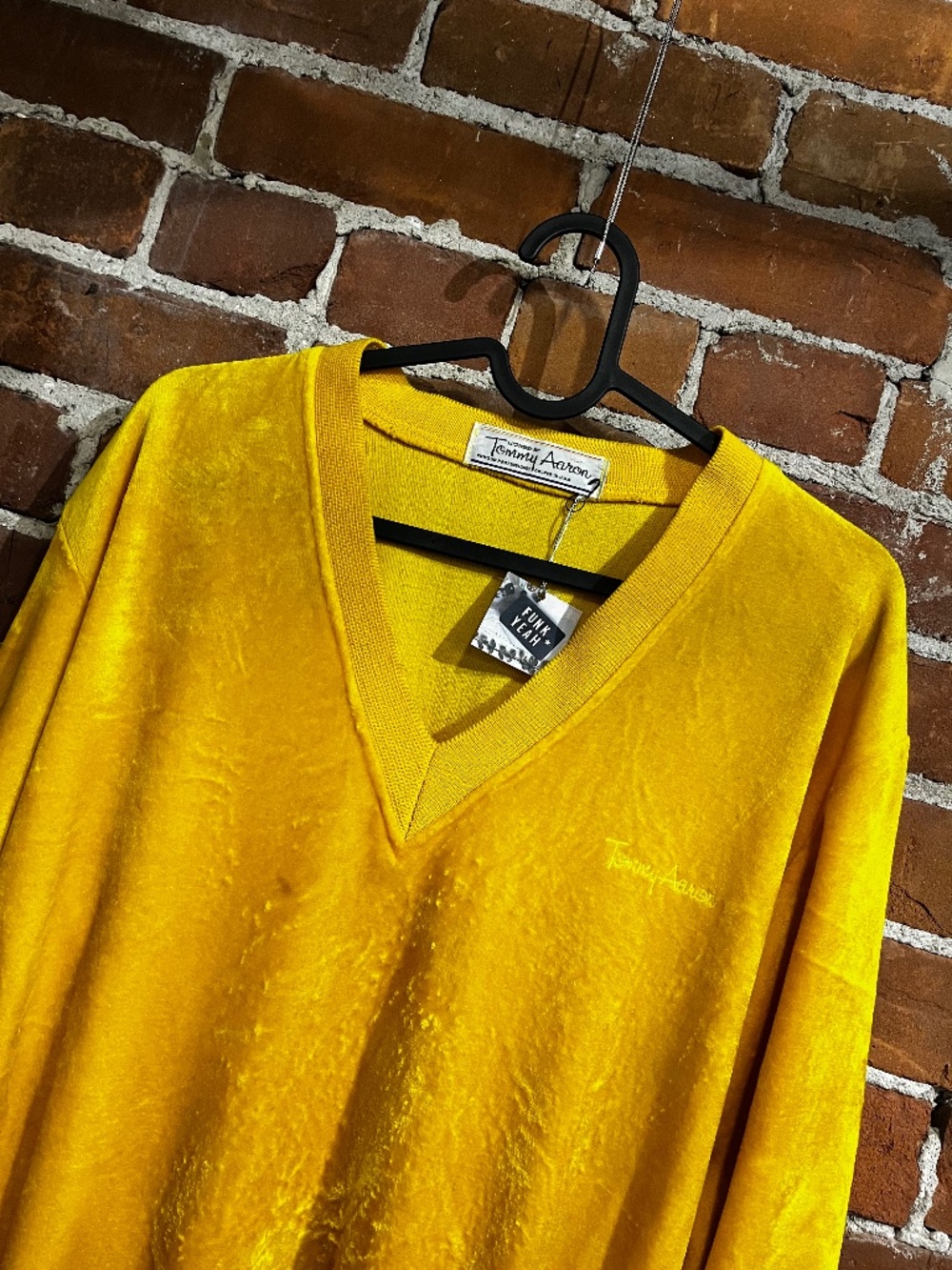 Vintage 70s Gold Velour V Neck Sweater